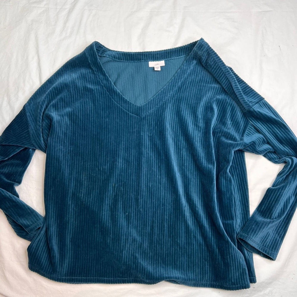 J. Jill Deep Blue Velour V-Neck Sweater